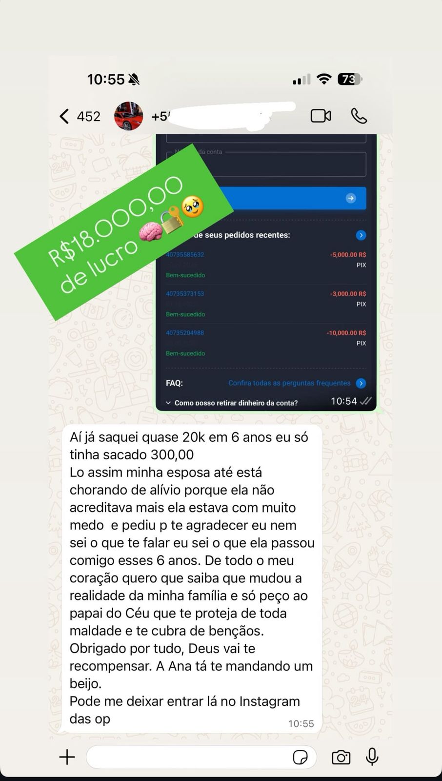 Depoimento sobre lucro de R$ 18.000