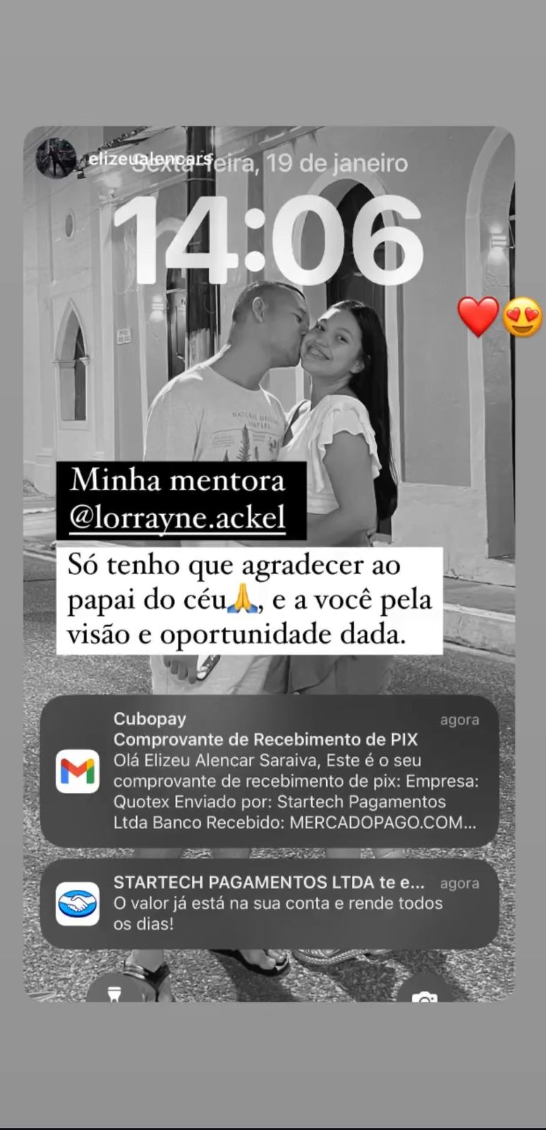 Story do Instagram agradecendo a mentora